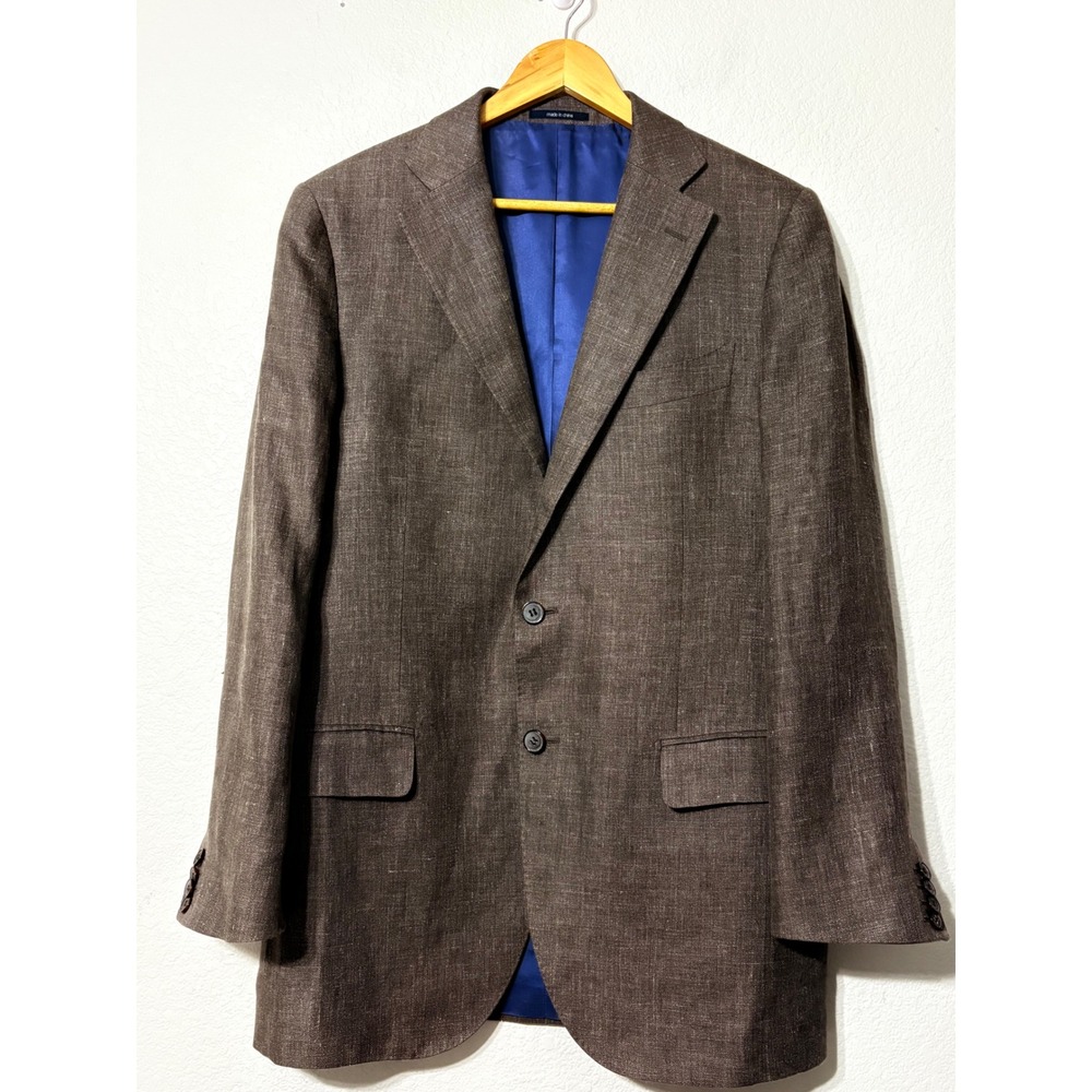 Mens Suit Supply Brown Baird McNutt Linen Two Button Blazer Sport Coat